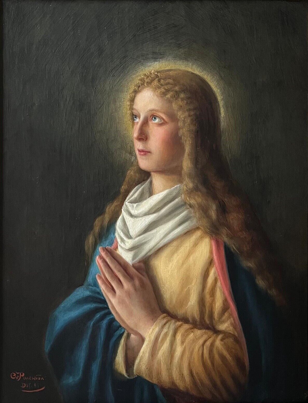 Gemälde von Carl von Plüskow (1863-nach 1920) Madonna im Gebet / Öl auf Leinwand