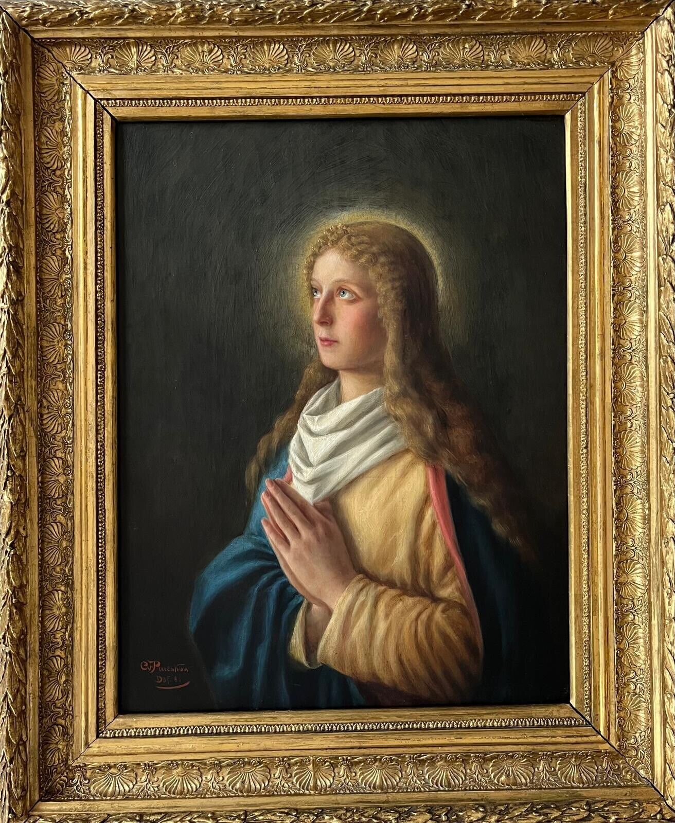 Gemälde von Carl von Plüskow (1863-nach 1920) Madonna im Gebet / Öl auf Leinwand